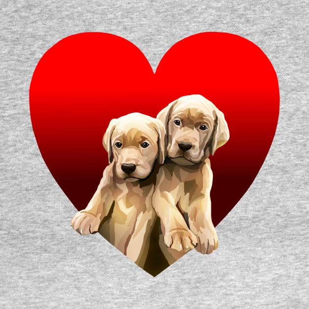 Yellow Golden Labrador Puppies Inside Heart by Art by Deborah Camp